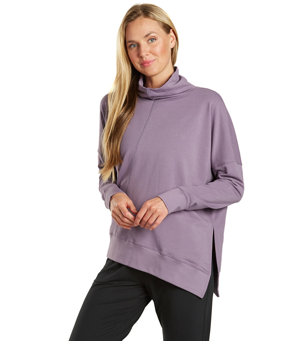 7269412339755-purpletaupe-1a.jpg Shine Solid Roll Neck Asymmetric Sweatshirt - Image 1