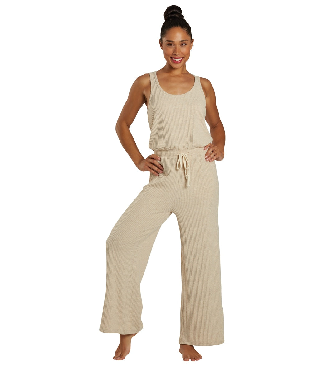 7269685854251-heatheroatmeal-1a.jpg Ballet Rib Wide Leg Perfect Jumpsuit - Image 1