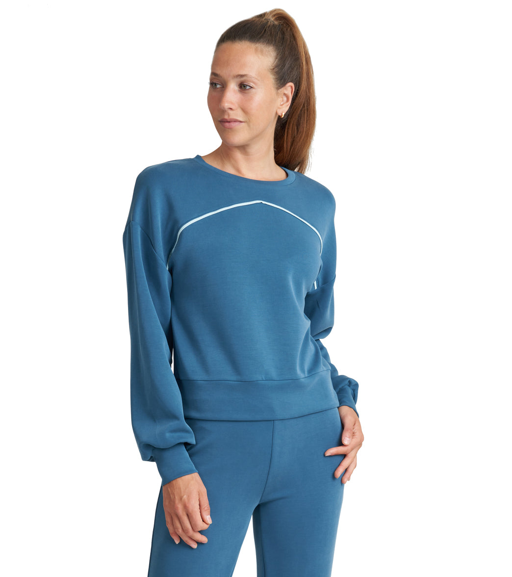 7269714231339-bluecoral-1a.jpg Thrive Societe Piped Blouson Pullover - Image 1